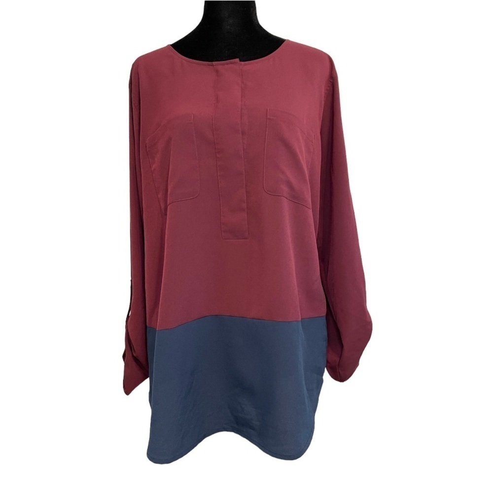 Van Heusen Rolled Tab Button Down Sheer Blouse Women's Size Large